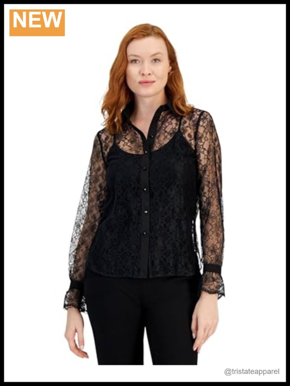 Long Sleeve Button Front Blouse Collared Neck Nylon Women's Top